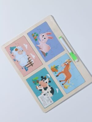 🧩 Tableau puzzle éducatif en bois – Animaux de la ferme